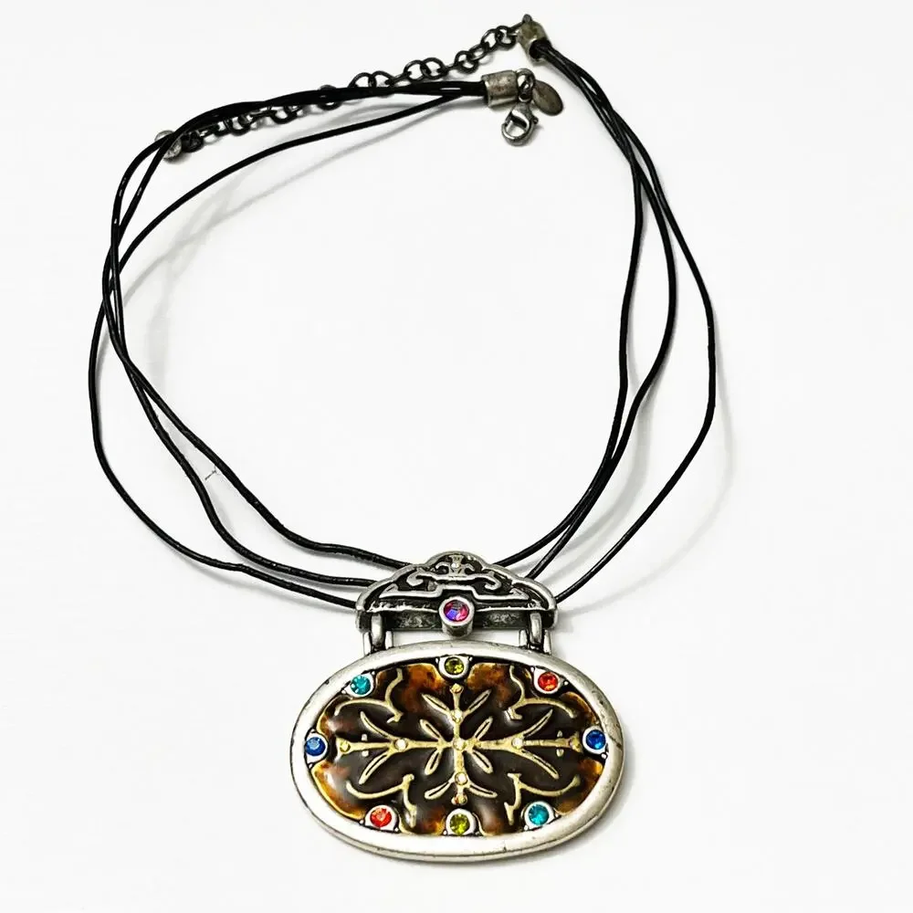 Chico’s Vintage Enamel & Crystal Pendant Necklace
